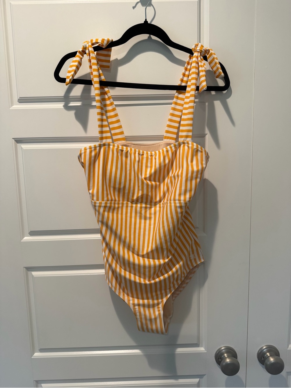 Albion THE CABANA ONE-PIECE, LEMON STRIPE Swim Suit Tie Straps Womens Small